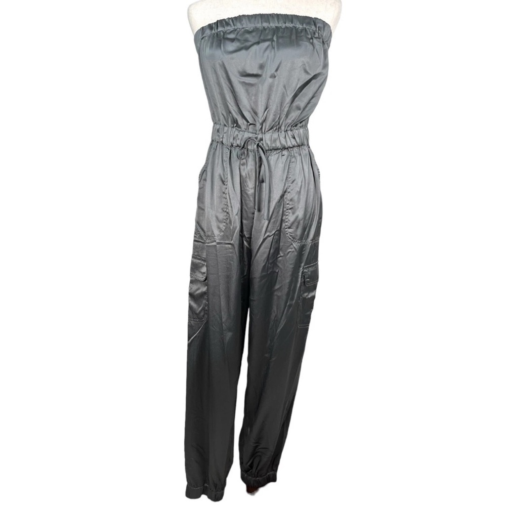 Sincerely Jules Charcoal Satin Strapless Jumpsuit - XL